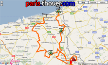 La carte du parcours de la première étape des 4 Jours de Dunkerque 2010 sur Google Maps