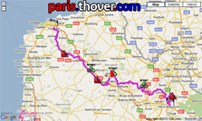 De kaart met het parcours van de tweede etappe van de 4 Jours de Dunkerque 2010 op Google Maps