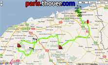 De kaart met het parcours van de vijfde etappe van de 4 Jours de Dunkerque 2010 op Google Maps