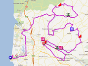 De kaart met het parcours van de tweede etappe van de 4 Jours de Dunkerque 2012 op Google Maps