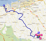 De kaart met het parcours van de vierde etappe van de 4 Jours de Dunkerque 2012 op Google Maps