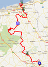 De kaart met het parcours van de vijfde etappe van de 4 Jours de Dunkerque 2012 op Google Maps