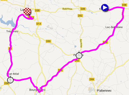 The map with the race route of the time trial Ladies on Google Maps