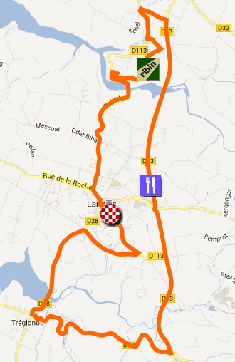 De kaart met het parcours van het circuit van de wegritten van de Franse Kampioenschappen 2013 op Google Maps