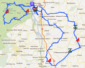 De kaart met het parcours van de la derde etappe van de Rhône Alpes Isère Tour 2012 sur Google Maps