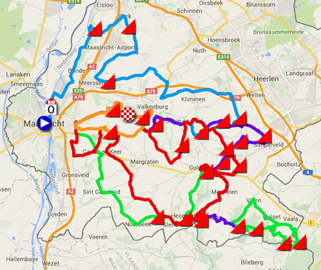 De kaart met het parcours van de Amstel Gold Race 2016