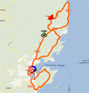 The race route of the first stage of the Critrium International 2012 on Google Maps