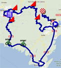 The race route of the third stage of the Critrium International 2012 on Google Maps