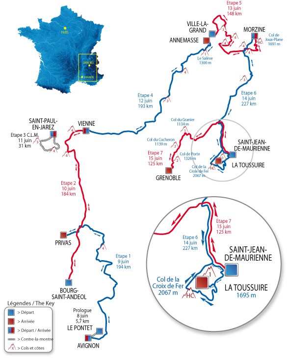 Het parcours van het Critérium du Dauphiné Libéré 2008