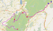 De kaart met het parcours van de eerste etappe van het Critérium du Dauphiné 2011 op Google Maps