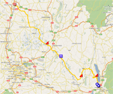 De kaart met het parcours van de vierde etappe van het Critérium du Dauphiné 2011 op Google Maps