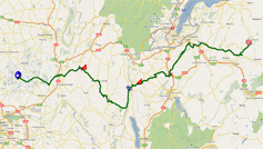 De kaart met het parcours van de vijfde etappe van het Critérium du Dauphiné 2011 op Google Maps