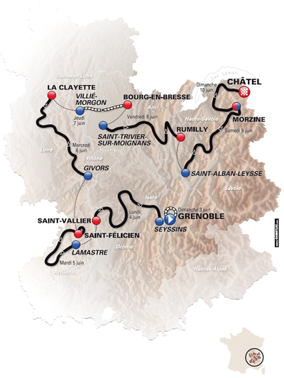 La carte du Critérium du Dauphiné 2012