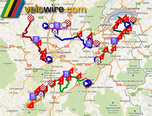 Het parcours van het Critérium du Dauphiné 2012 in Google Earth
