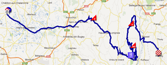 La carte du parcours de la cinquième étape du Critérium du Dauphiné 2012 sur Google Maps