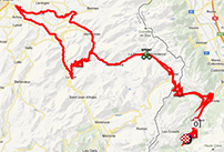 De kaart met het parcours van de eerste etappe van het Critérium du Dauphiné 2013 op Google Maps