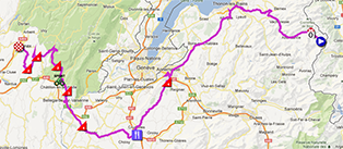 La carte du parcours de la deuxième étape du Critérium du Dauphiné 2013 sur Google Maps