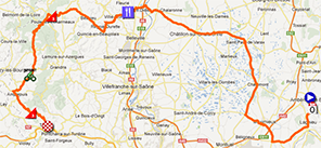 De kaart met het parcours van de derde etappe van het Critérium du Dauphiné 2013 op Google Maps