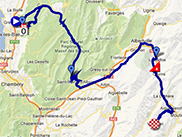 De kaart met het parcours van de vijfde etappe van het Critérium du Dauphiné 2013 op Google Maps