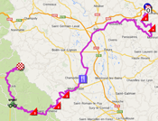 De kaart met het parcours van de tweede etappe van het Critérium du Dauphiné 2014 op Google Maps