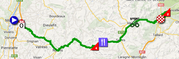 De kaart met het parcours van de vierde etappe van het Critérium du Dauphiné 2014 op Google Maps