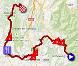The map with the race route of the sixth stage of the Critérium du Dauphiné 2015 on Google Maps