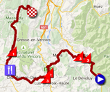 De kaart met het parcours van de zesde etappe van het Critérium du Dauphiné 2015 op Google Maps