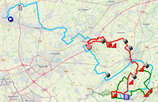The map with the Dwars door Vlaanderen 2023 race route on Open Street Maps