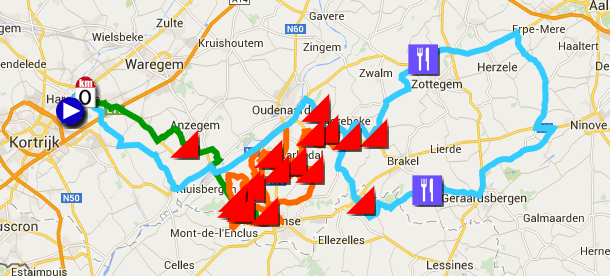 De kaart met het parcours van E3 Harelbeke 2015