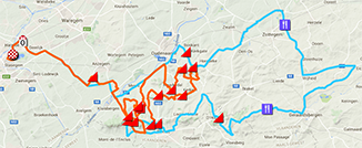 De kaart met het parcours van de Grote Prijs E3 Harelbeke 2016 op Google Maps