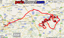 De kaart met het parcours van de Waalse Pijl 2010 op Google Maps