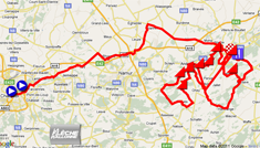 La carte avec le parcours de la Flèche Wallonne 2011 sur Google Maps