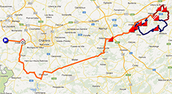 La carte avec le parcours de la Flèche Wallonne 2013 sur Google Maps