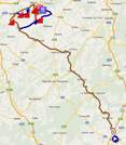 De kaart met het parcours van de Waalse Pijl 2014 op Google Maps