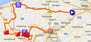 De kaart met het parcours van Gent-Wevelgem 2014 op Google Maps