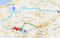 De kaart met het parcours van Gent-Wevelgem 2016 op Google Maps