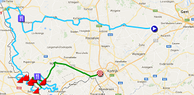 La carte du parcours de Gand-Wevelgem 2017 sur Google Maps