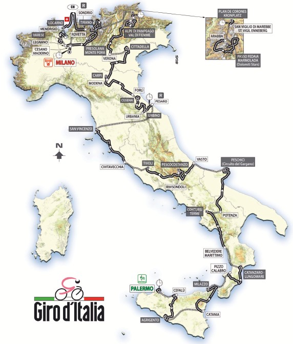 het parcours van de Giro d Italia 2008
