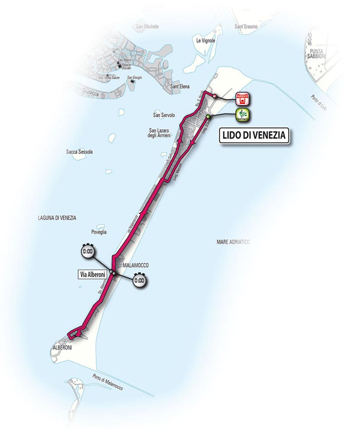 The route for the first stage - Lido di Venezia
