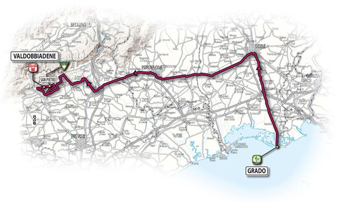 Het parcours van de derde etappe - Grado > Valdobbiadene