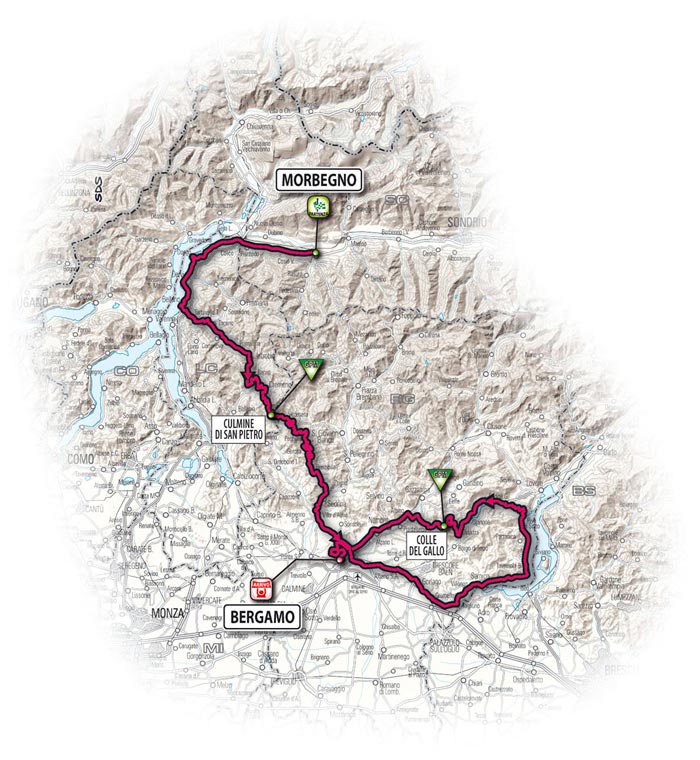 The route for the eighth stage - Morbegno > Bergamo