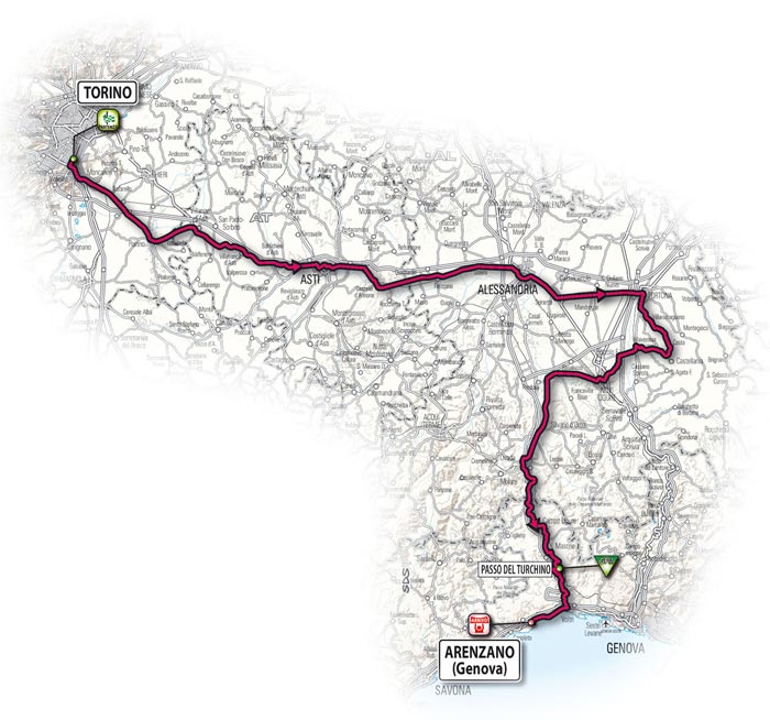 The route for the eleventh stage - Turin > Arenzano