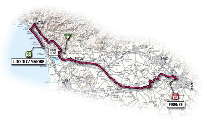 The route for the thirteenth stage - Lido di Camaiore > Firenze