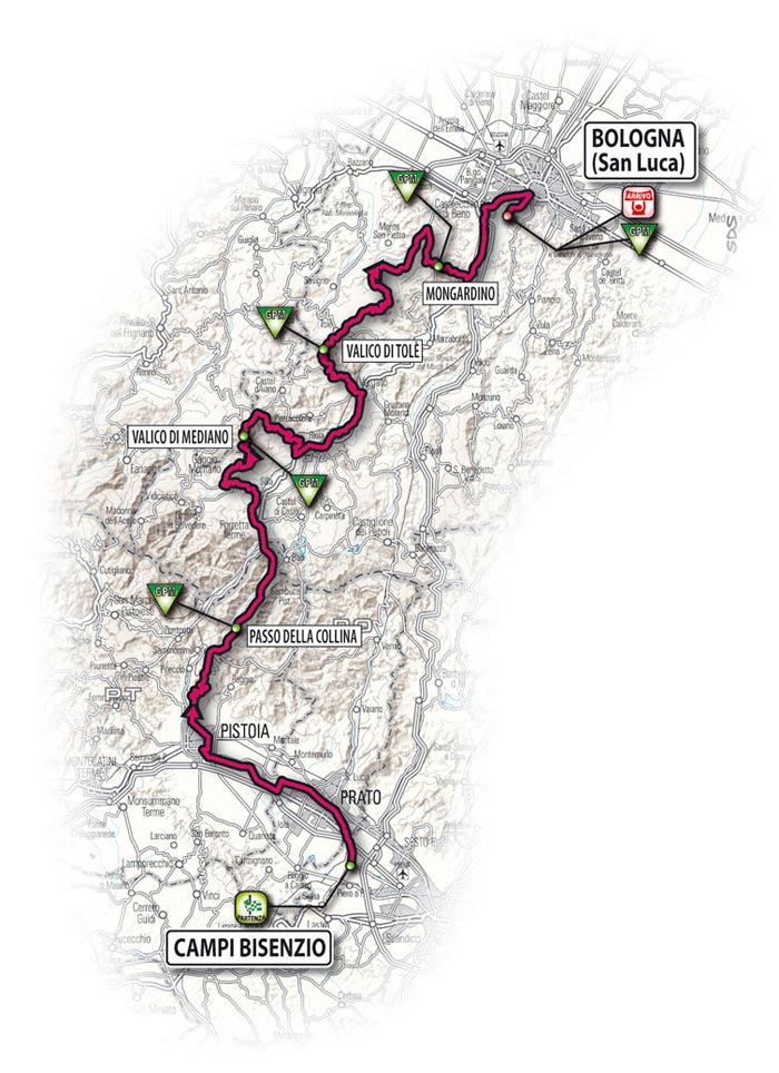 The route for the fourteenth stage - Campi Bisenzio > Bologne