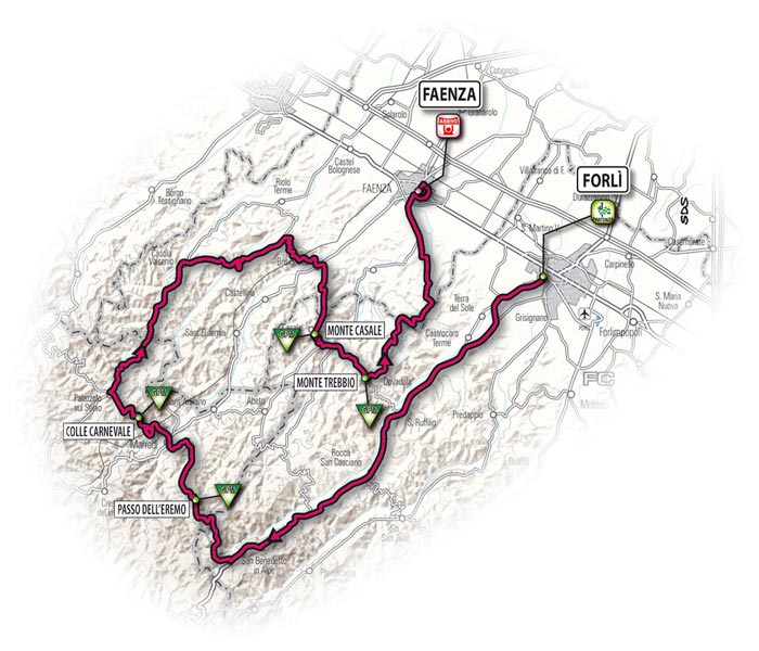 The route for the fifteenth stage - Forl > Faenza