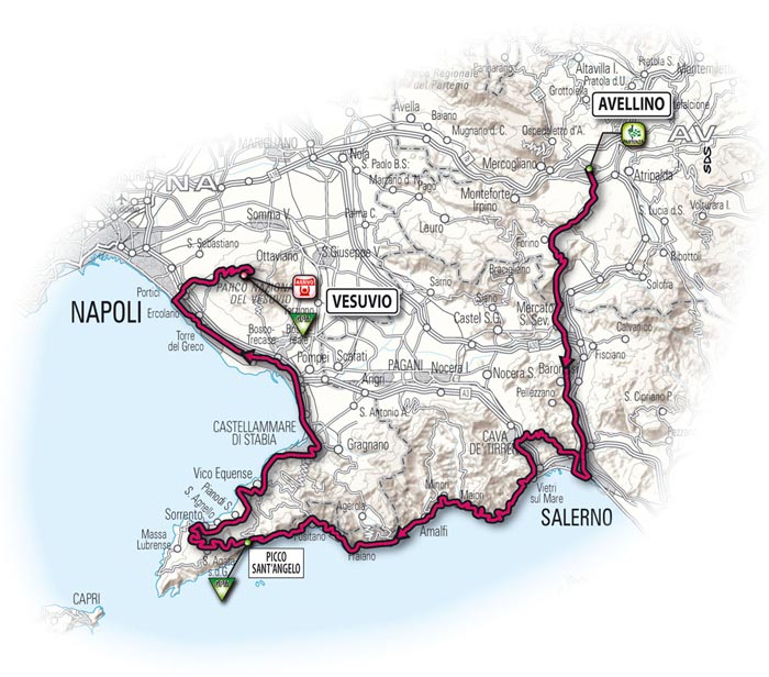 Het parcours van de negentiende etappe - Avellino > Vésuve