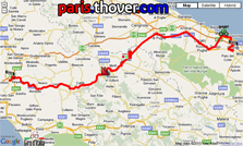 De kaart met het parcours van de tiende etappe van de Giro d'Italia 2010 op Google Maps