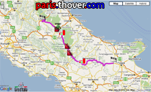 De kaart met het parcours van de tiende etappe van de Giro d'Italia 2010 op Google Maps