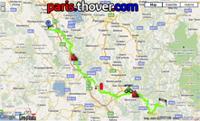De kaart met het parcours van de achtste etappe van de Giro d'Italia 2010 op Google Maps