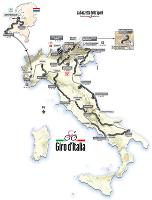 Het parcours van de Giro d'Italia 2010